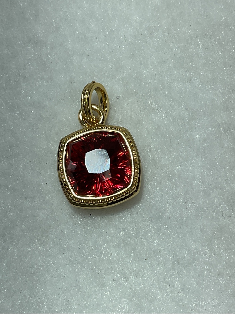 Origami Owl Gold Red Faceted Square Crystal Pendant